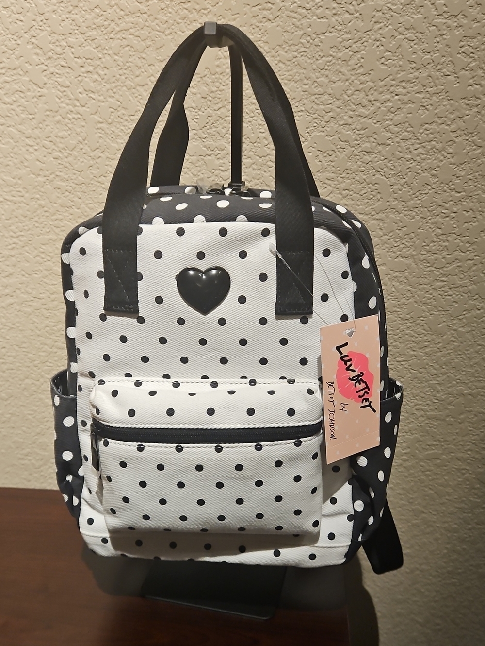 Luv Betsey By Betsey Johnson - Black & White Polka Dot Canvas Backpack - LBPERCY